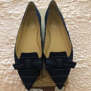 Brooks Brothers Flats - Navy Blue w/ Thin White Stripes